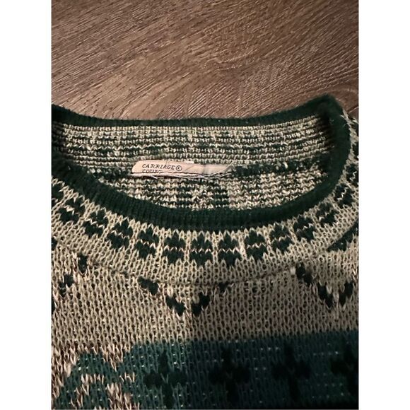Vintage Carriage Court Womens Green Clover Abstract Knit Sweater Size L - Picture 6 of 9